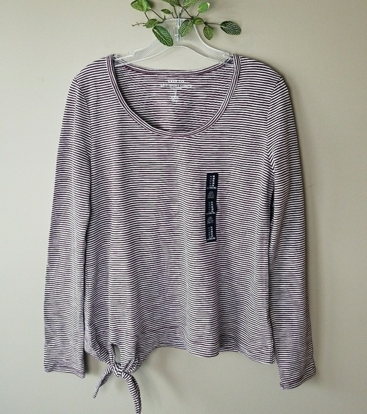 NEW! GAP FACTORY Long Sleeve Striped Easy Tee w/ Front Tie. - Picture 2 of 7